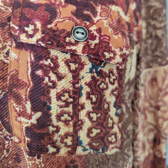 Lucky Brand Button Down Women S Brown Silk Patchwork Print Long Sleeve Blouse - Picture 11 of 11